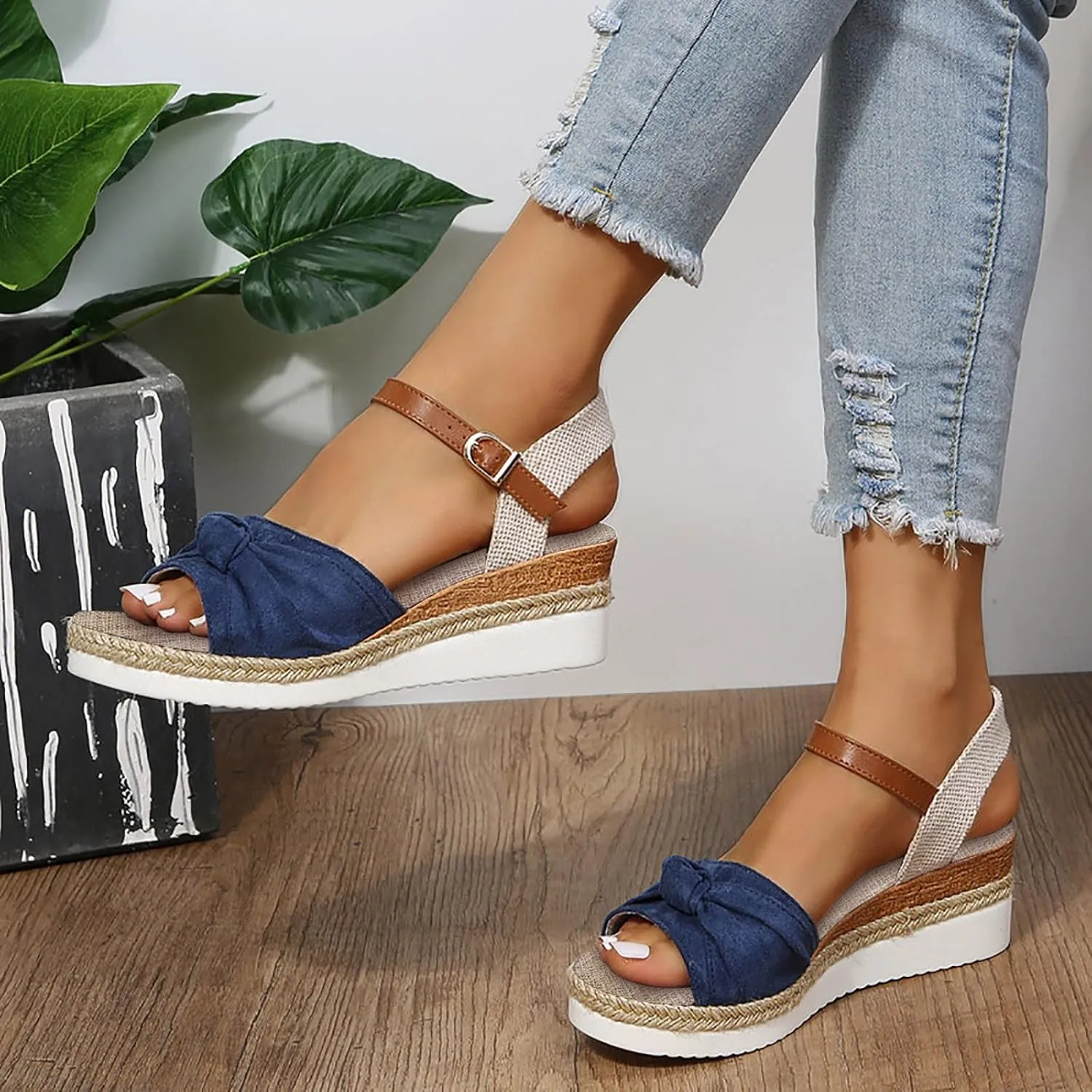 Cathalem Summer Sandals for Women 2024 Platform Open Toe Ankle Strap Sandals Zipper Beach Sandals Dress Shoes