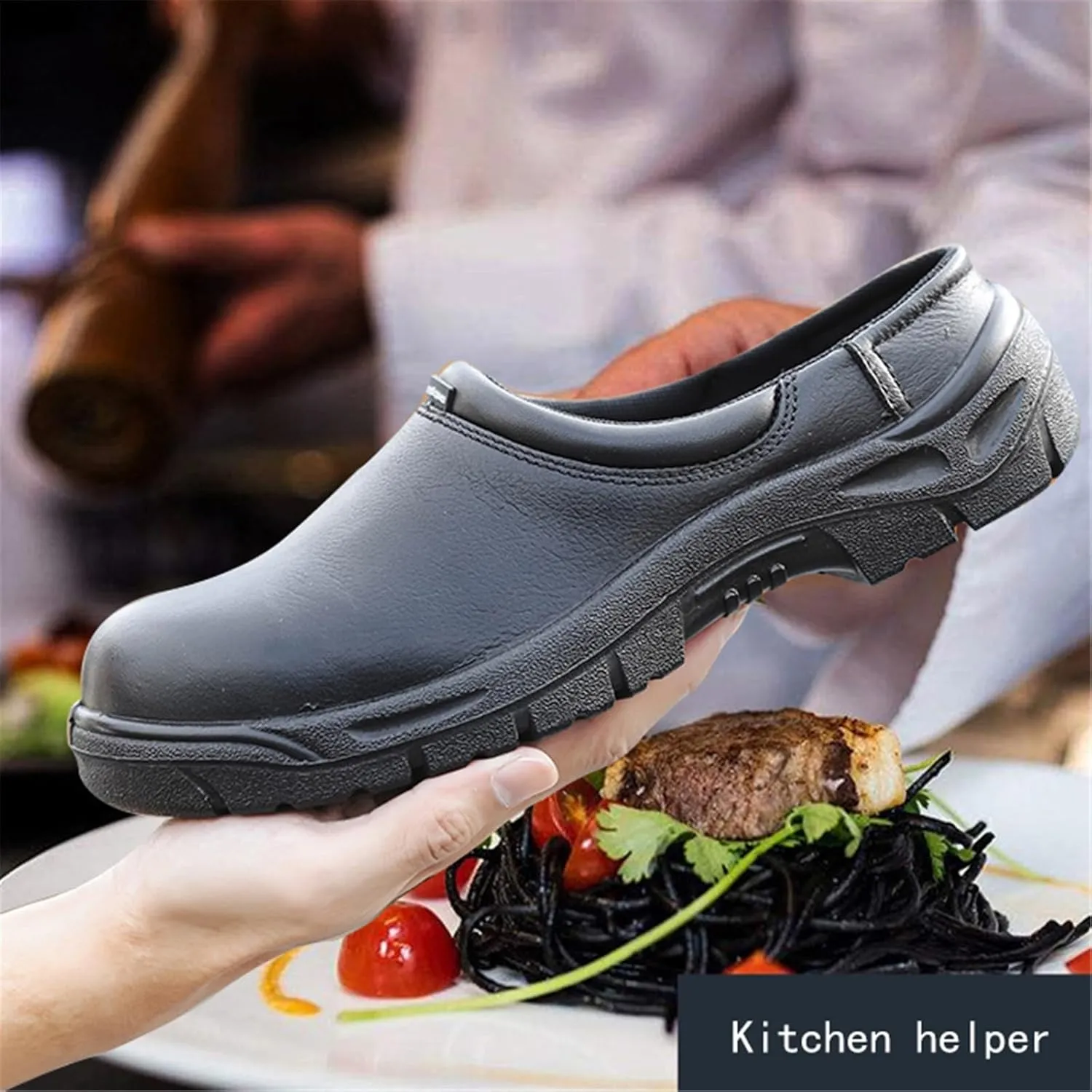 Chef Safety Shoes, Anti-Smash Anti-Puncture Oil Resistant Waterproof Kitchen Work Shoes for Men, Anti Kick and Anti-Collision Non Slip Walking Sneakers, for Chef Professional Safety