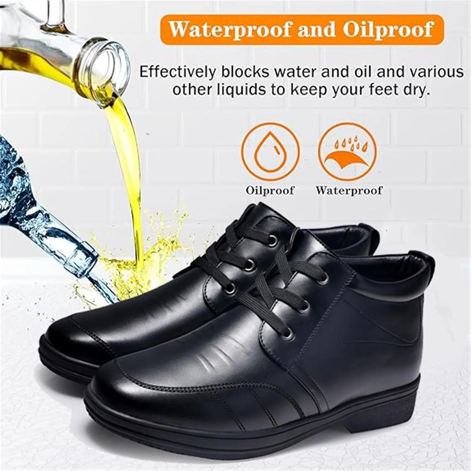 Chef Work Shoes, Winter Plush Warm Cotton Waterproof Oil Resistant Non Slip Lace-Up Chef Shoes for Men, Garden Hospital Restaurant Work Sneakers, for Nurse Restaurant Garden Ervice