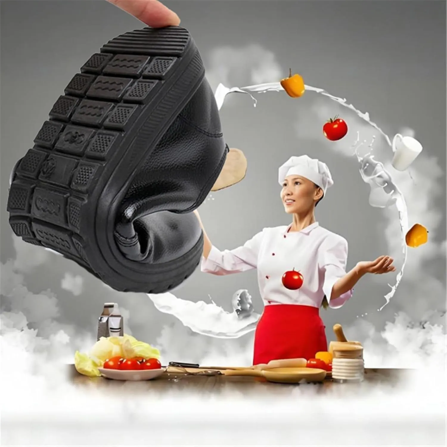 Chef Work Shoes, Winter Plush Warm Cotton Waterproof Oil Resistant Non Slip Lace-Up Chef Shoes for Men, Garden Hospital Restaurant Work Sneakers, for Nurse Restaurant Garden Ervice