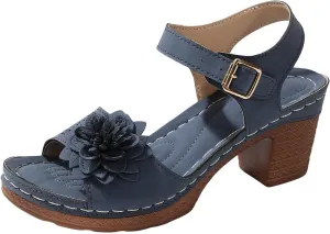 Chunky Sandals for Women 2025 3D Flowers Open Toe Shoes Hollow Out Vamp Platform Sandals Arch Support Ankle Strap Slingback Office Party Comfortable Shoes