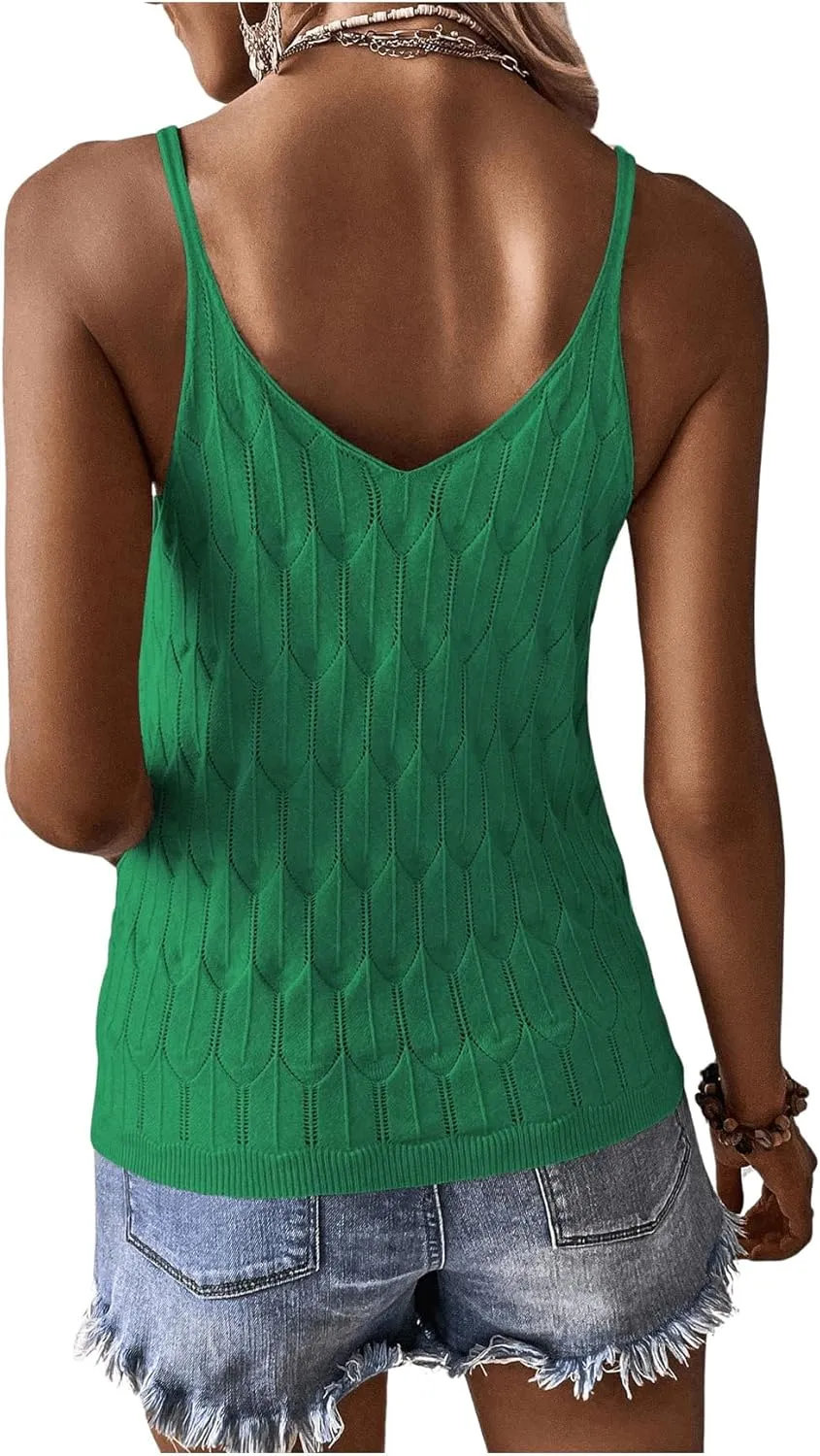 COZYEASE Women's Knit Cami Tops Spaghetti Strap Pointelle Sweater Vest Bodycon Sleeveless Casual Summer Tank Tops