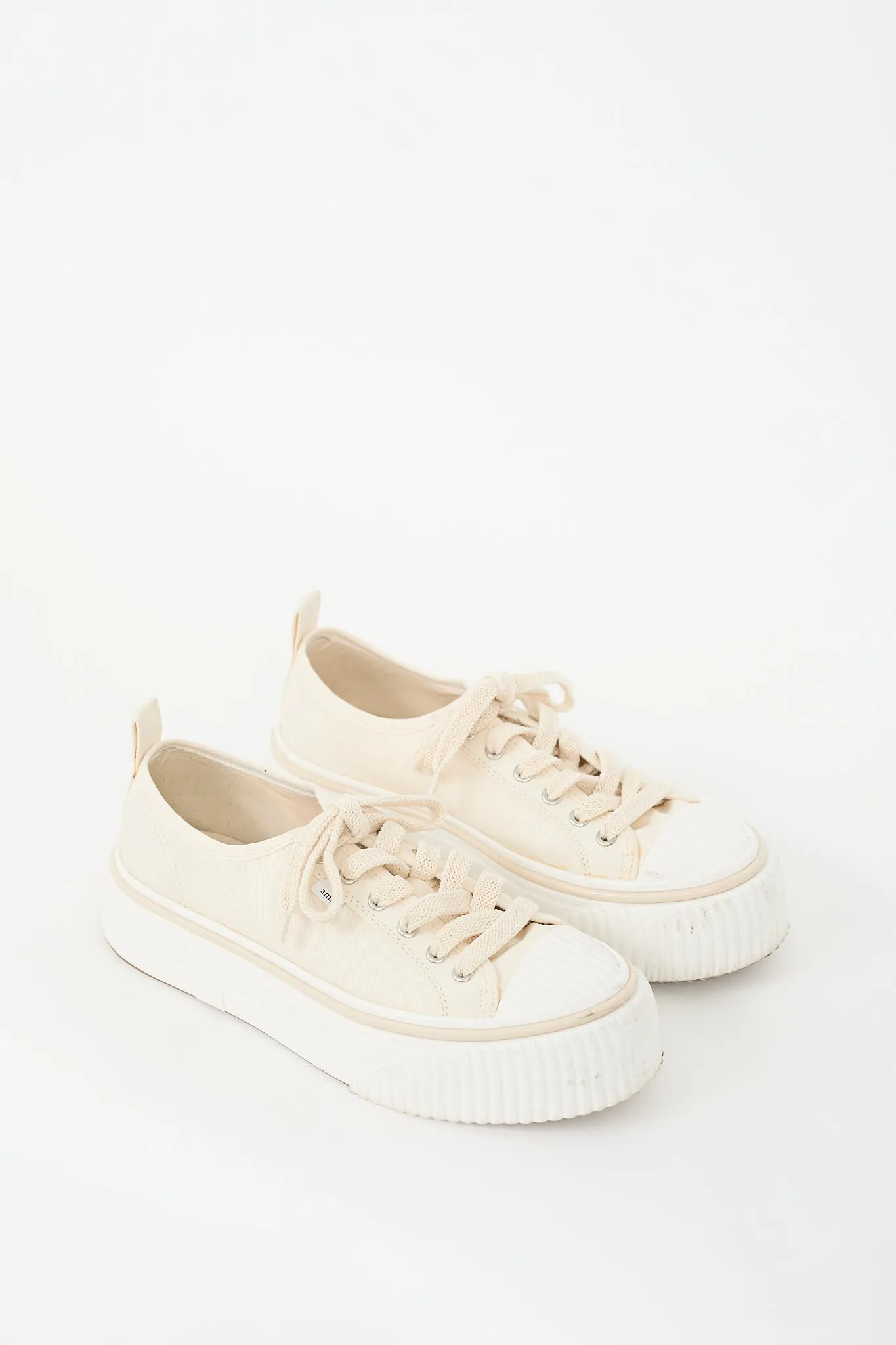 Cream & White Canvas Platform Sneaker