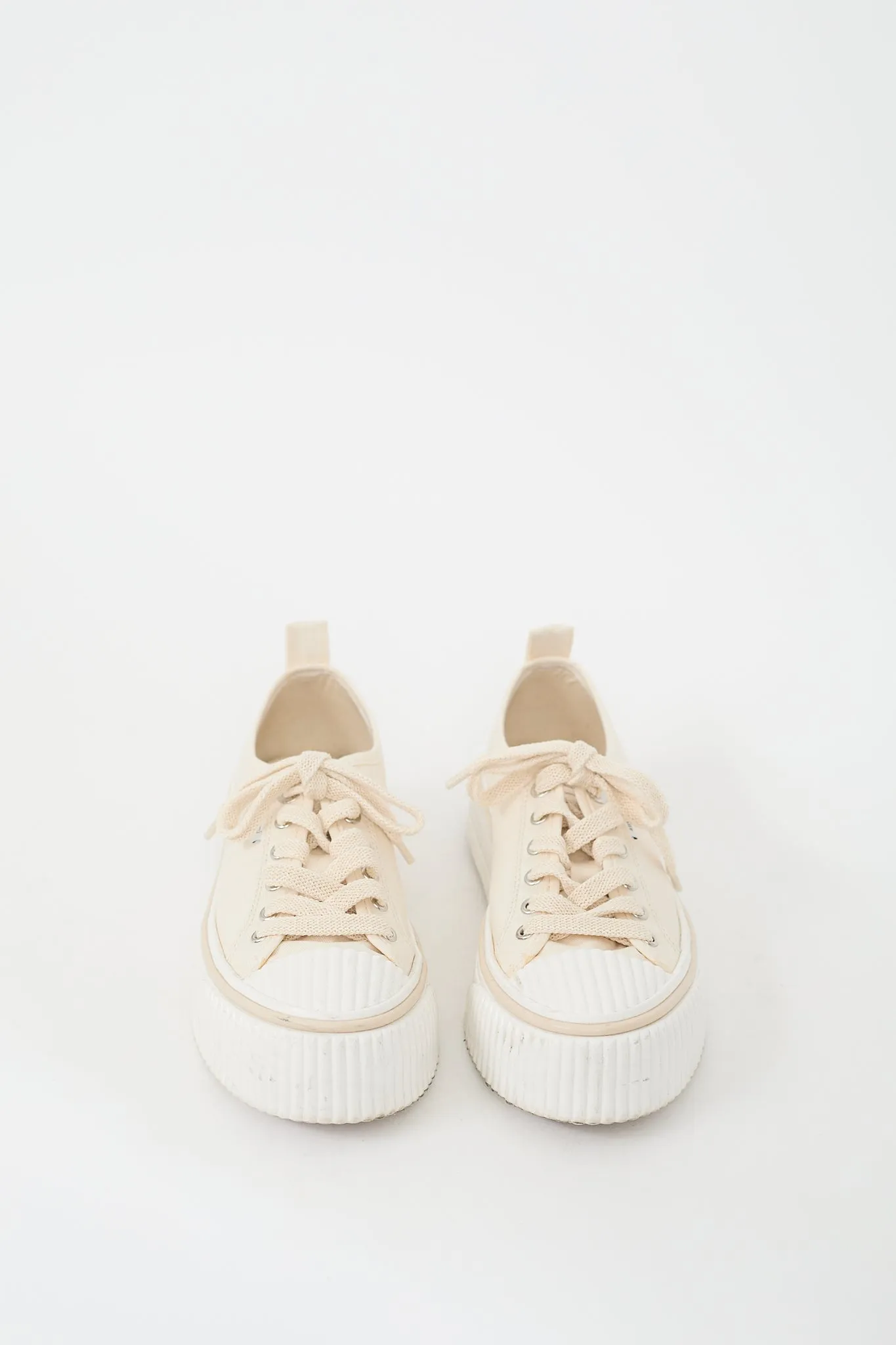 Cream & White Canvas Platform Sneaker