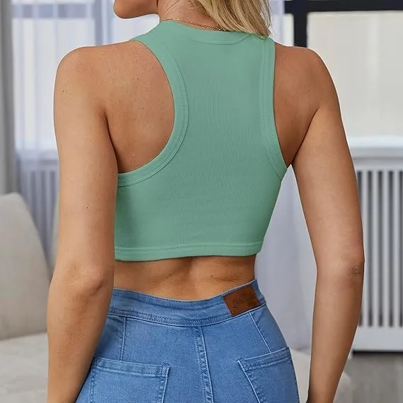 Crop Tank Tops for Women Trendy Sexy Teen Girls Going Out Tops Cute Summer Cropped Sleeveless Knit Ribbed White/Black