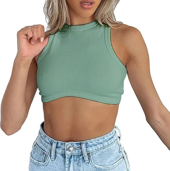 Crop Tank Tops for Women Trendy Sexy Teen Girls Going Out Tops Cute Summer Cropped Sleeveless Knit Ribbed White/Black