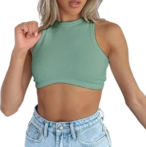 Crop Tank Tops for Women Trendy Sexy Teen Girls Going Out Tops Cute Summer Cropped Sleeveless Knit Ribbed White/Black