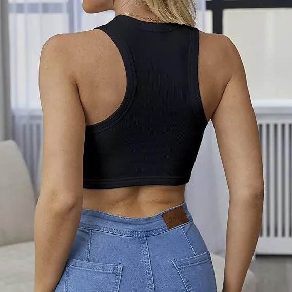 Crop Tank Tops for Women Trendy Sexy Teen Girls Going Out Tops Cute Summer Cropped Sleeveless Knit Ribbed White/Black