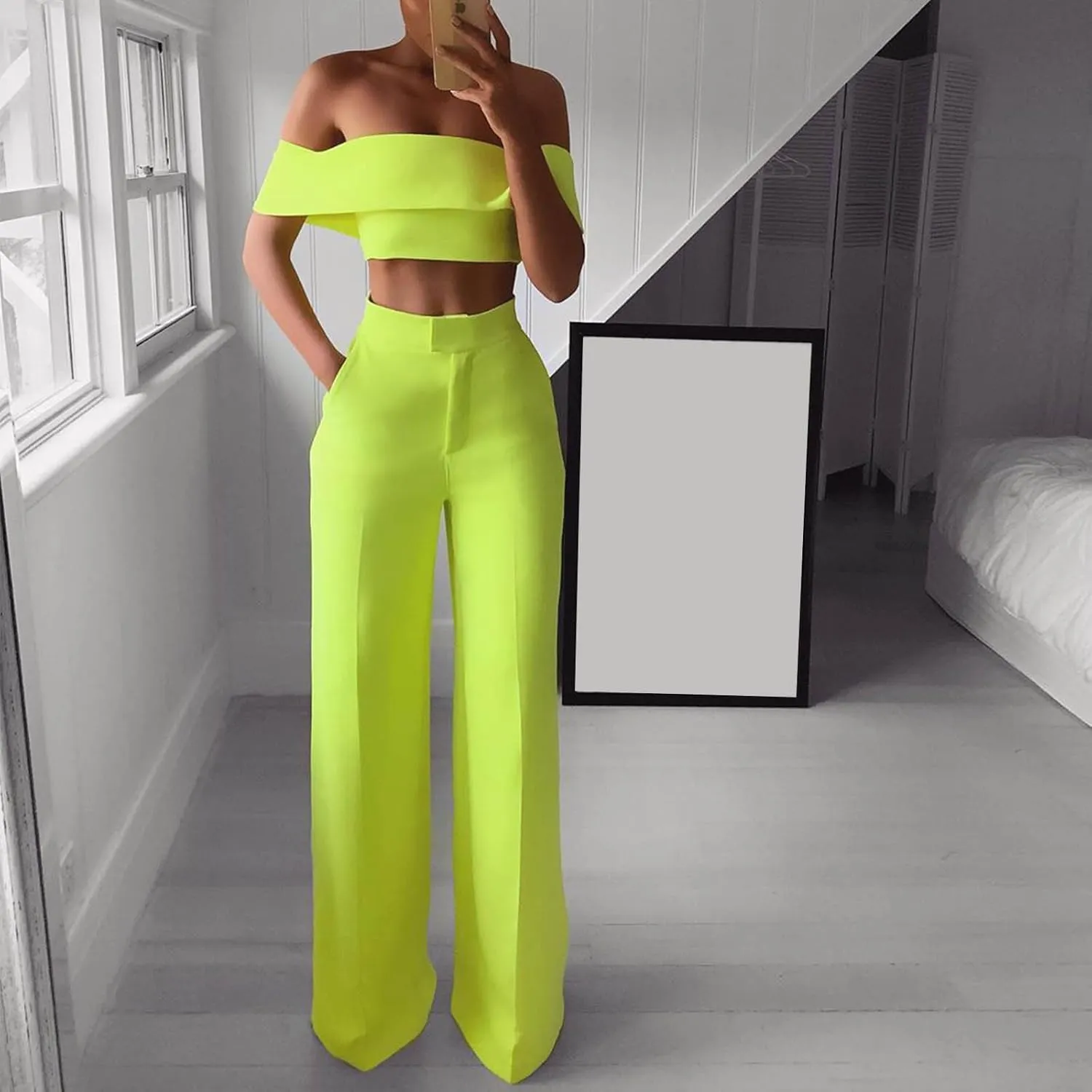 DDAPJ pyju Women's 2 Piece Outfits Y2K Sexy Ruffle Crop Tube Tops and High Waisted Pants Suit Elegant Party Clubwear
