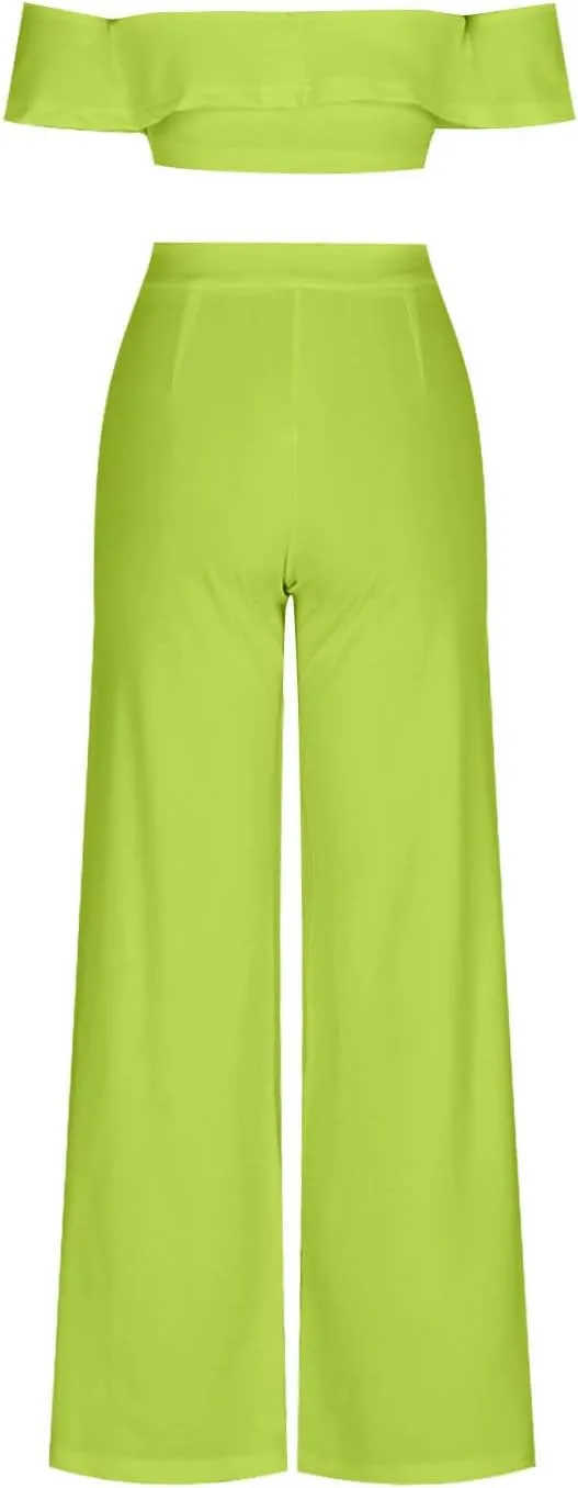 DDAPJ pyju Women's 2 Piece Outfits Y2K Sexy Ruffle Crop Tube Tops and High Waisted Pants Suit Elegant Party Clubwear