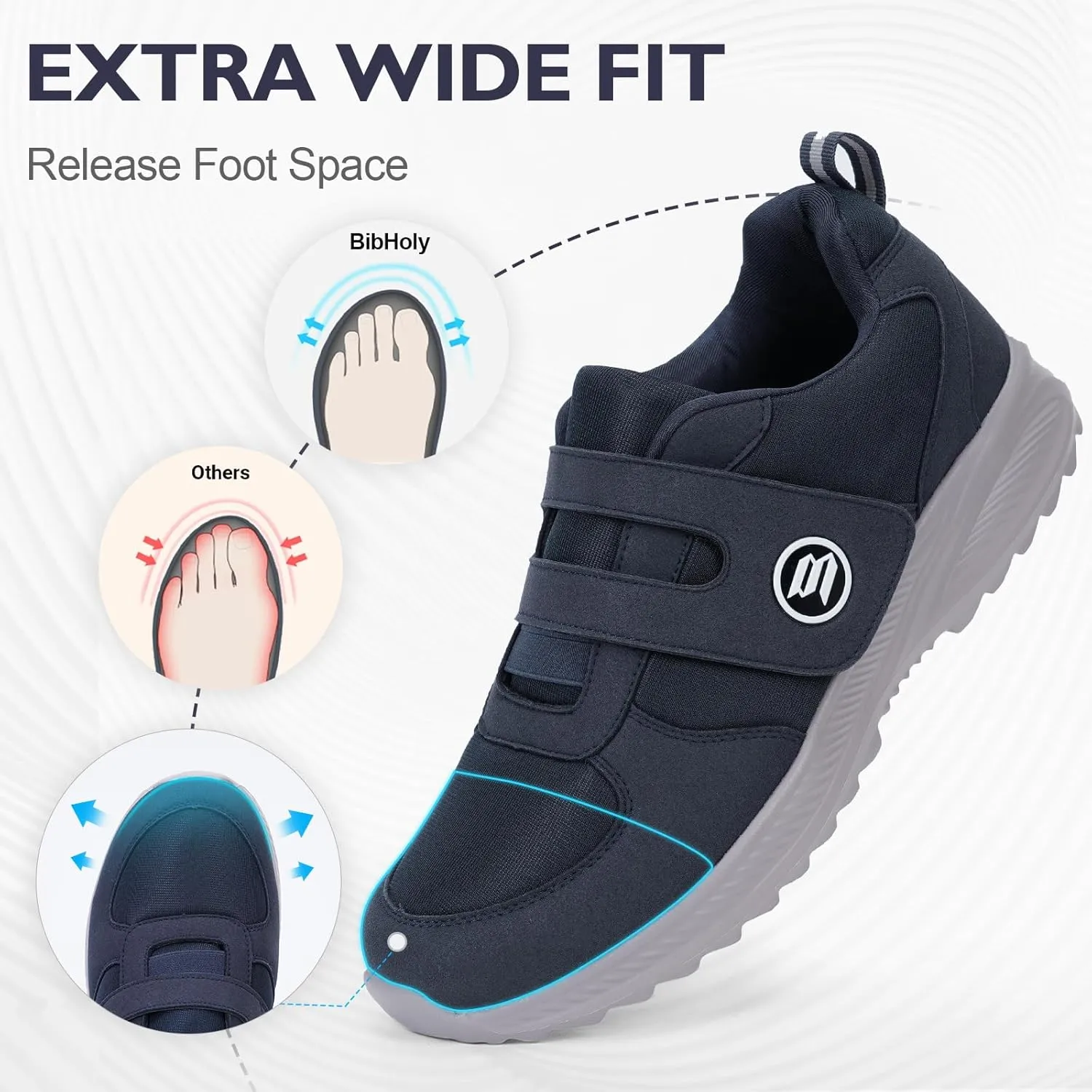 Diabetic Shoes for Women Men Extra Wide Shoes for Swollen Feet Adjustable Orthopedic Shoe Non Silp Neuropathy Walking Shoe for Elderly Foot