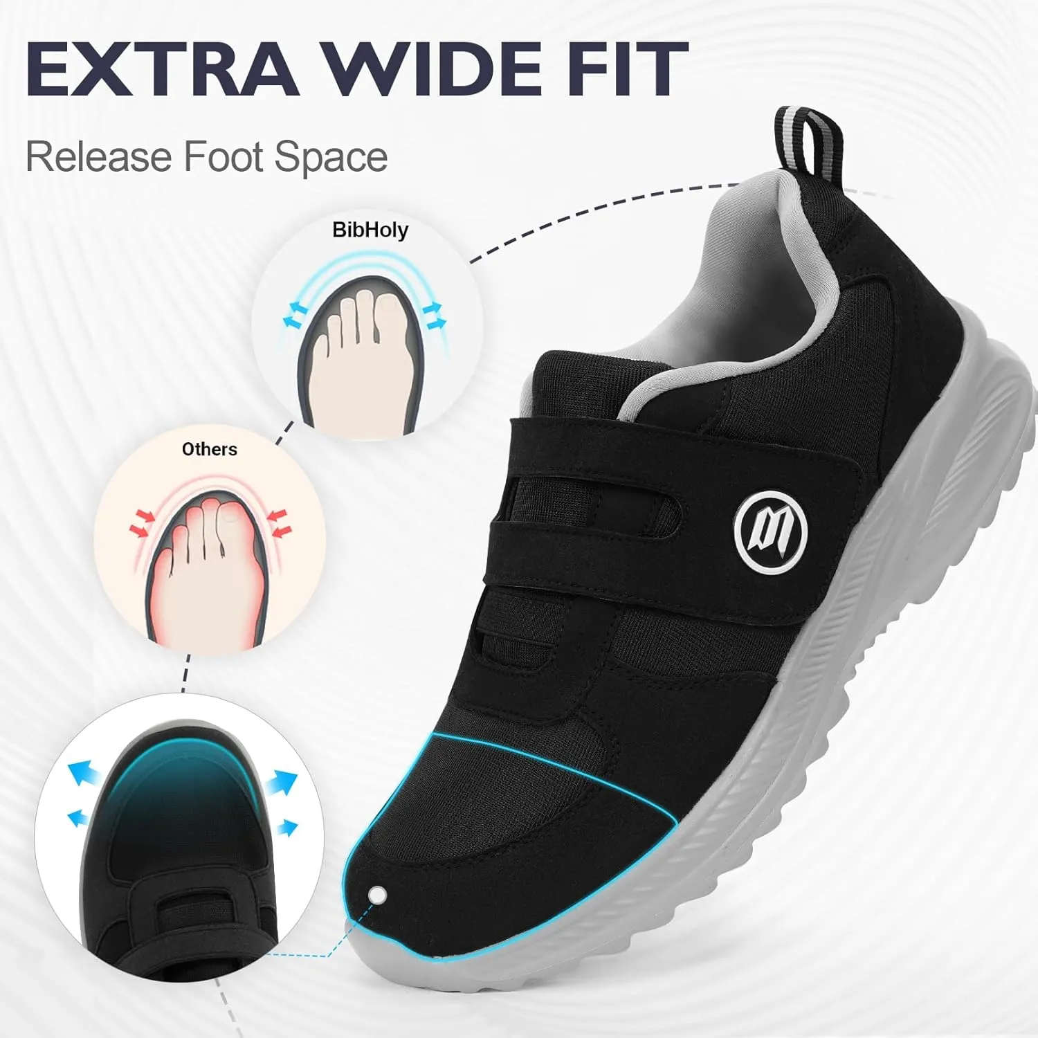 Diabetic Shoes for Women Men Extra Wide Shoes for Swollen Feet Adjustable Orthopedic Shoe Non Silp Neuropathy Walking Shoe for Elderly Foot