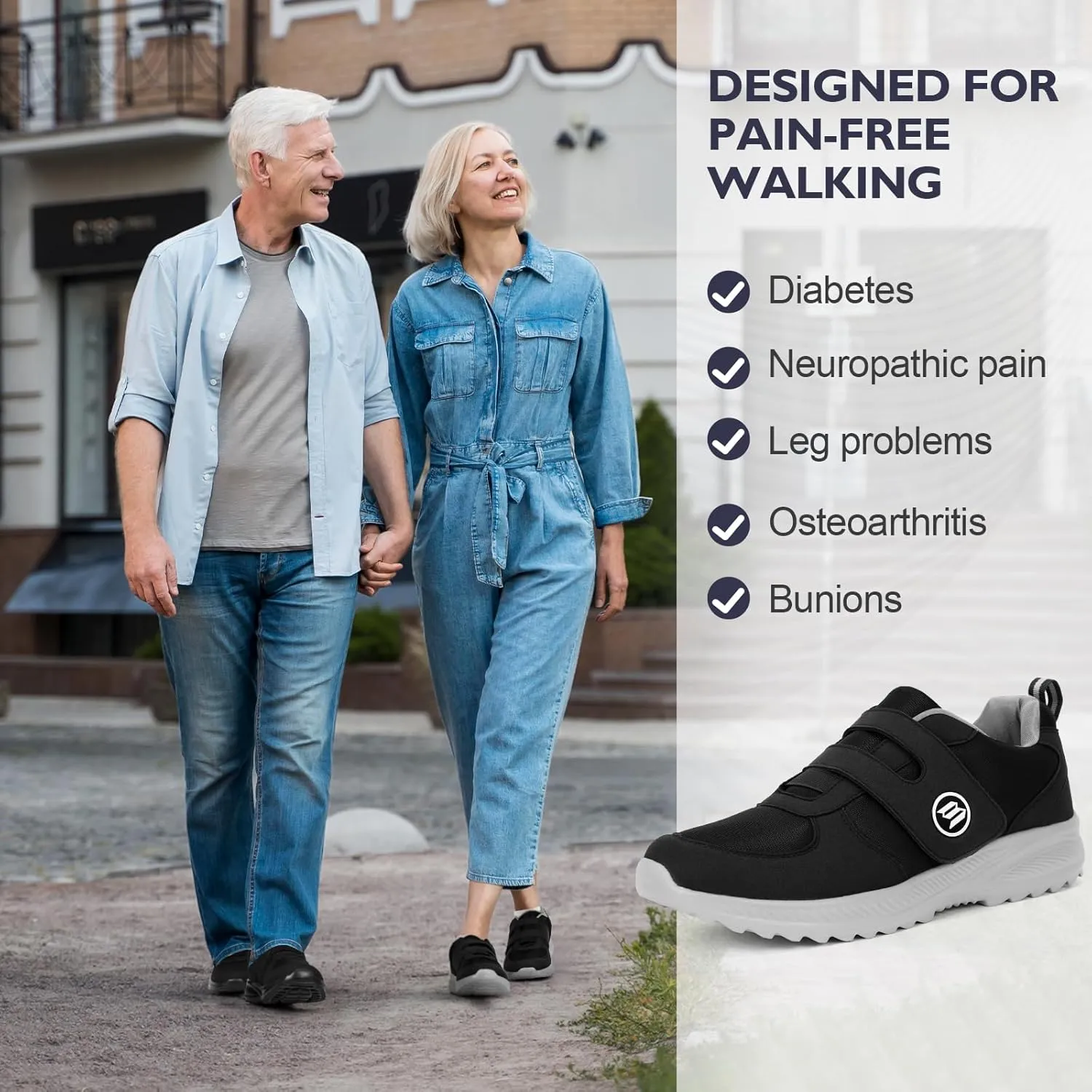 Diabetic Shoes for Women Men Extra Wide Shoes for Swollen Feet Adjustable Orthopedic Shoe Non Silp Neuropathy Walking Shoe for Elderly Foot