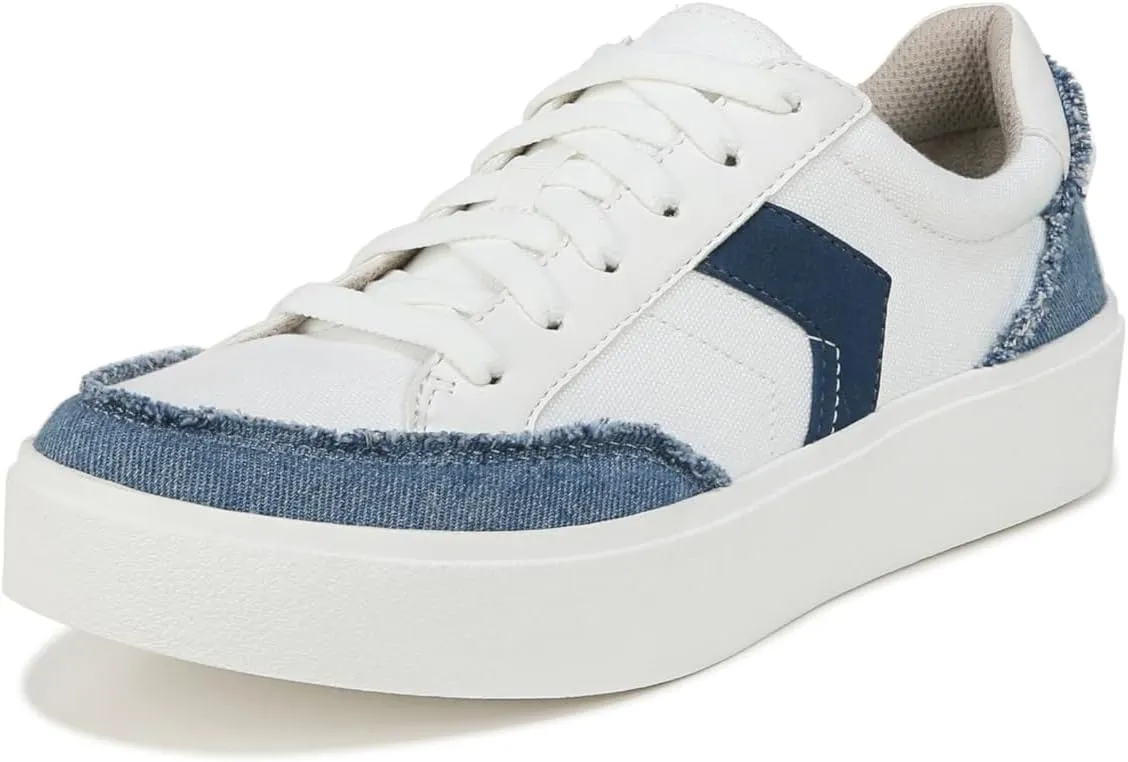 Dr. Scholl's Womens Madison Lace Platform Lace Up Sneaker White/Blue Denim 6.5 M