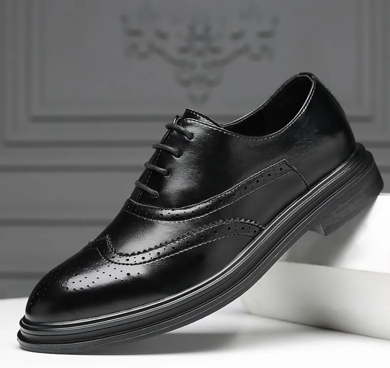 Dress Formal Shoes for Men Lace Up Pointed Toe Brogue Embossed Wingtips Vegan Leather Derby Shoes Slip Resistant Rubber Sole Low Top Anti-Slip(8.5)