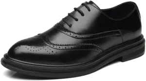 Dress Formal Shoes for Men Lace Up Pointed Toe Brogue Embossed Wingtips Vegan Leather Derby Shoes Slip Resistant Rubber Sole Low Top Anti-Slip(8.5)