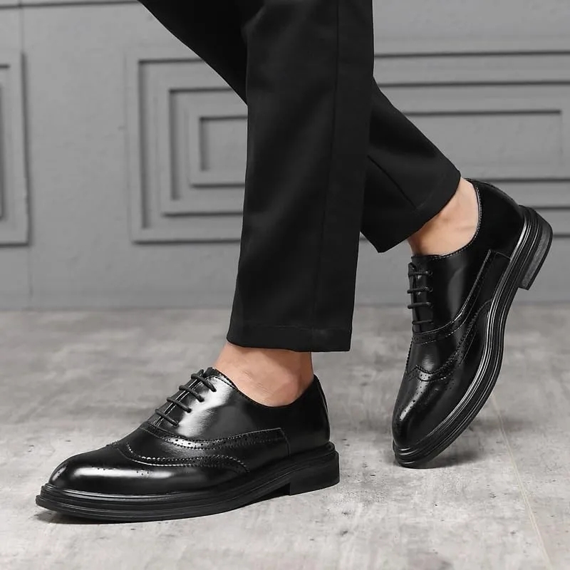 Dress Formal Shoes for Men Lace Up Pointed Toe Brogue Embossed Wingtips Vegan Leather Derby Shoes Slip Resistant Rubber Sole Low Top Anti-Slip(8.5)