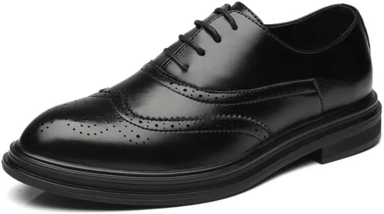 Dress Formal Shoes for Men Lace Up Pointed Toe Brogue Embossed Wingtips Vegan Leather Derby Shoes Slip Resistant Rubber Sole Low Top Anti-Slip(8.5)