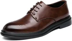 Dress Oxford for Men Lace Up Derby Shoes Brogue Embossed Black Burnished Toe Vegan Leather Non Slip Anti-Slip Rubber Sole Classic (Color : Brown, Size : 8.5)