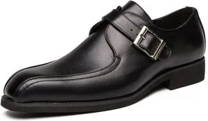 Dress Oxford for Men Slip On Bike Toe Monk Strap Vegan Leather Low Top Block Heel Rubber Sole Slip Resistant Walking (Color : Black, Size : 7)