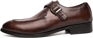 Dress Oxford Formal Shoes for Men Slip On Monk Strap Split Toe Burnished Toe Vegan Leather Slip Resistant Block Heel Non Slip Rubber Sole Walking (Color : Brown, Size : 7)