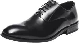 Dress Oxford Shoes for Men Lace Up Round Burnished Toe Vegan Leather Block Heel Low Top Non Slip Resistant Rubber Sole Party (Color : Black, Size : 10)