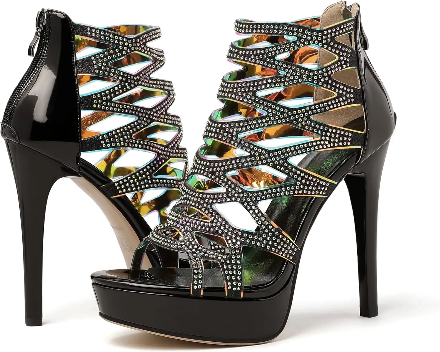 Eldof Women's Platform Sandals Open Toe Rhinestone Crisscross Strappy Platform Stiletto High Heel Diamond Blingbling Summer Sandals Wedding Dress Shoes