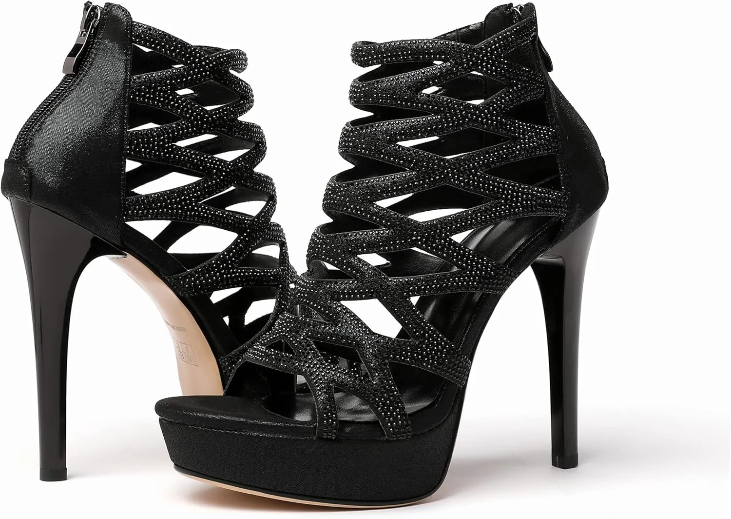 Eldof Women's Platform Sandals Open Toe Rhinestone Crisscross Strappy Platform Stiletto High Heel Diamond Blingbling Summer Sandals Wedding Dress Shoes