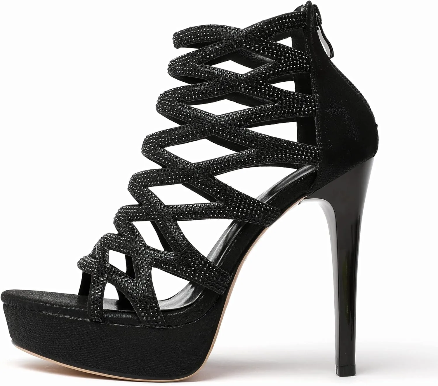 Eldof Women's Platform Sandals Open Toe Rhinestone Crisscross Strappy Platform Stiletto High Heel Diamond Blingbling Summer Sandals Wedding Dress Shoes