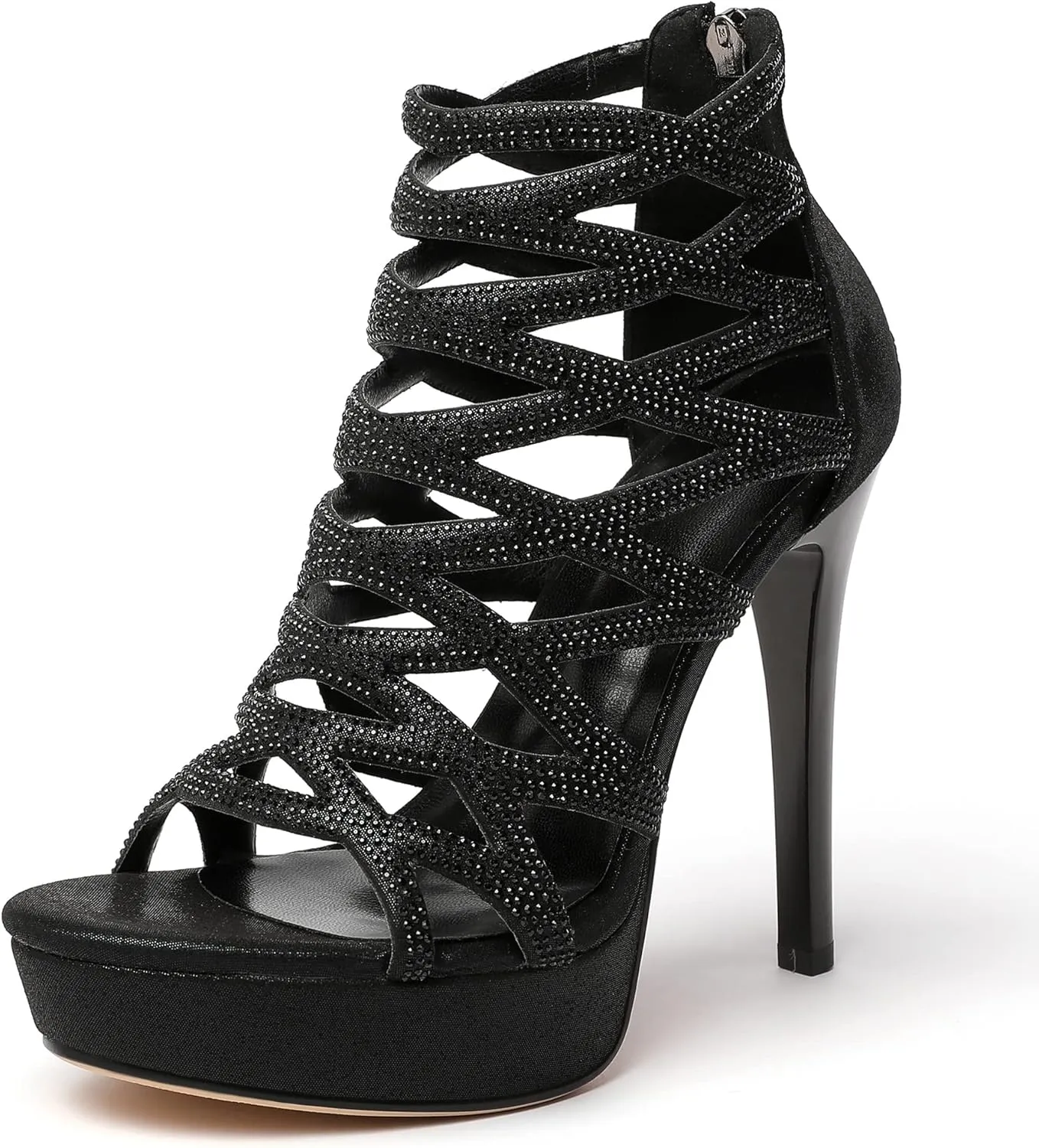 Eldof Women's Platform Sandals Open Toe Rhinestone Crisscross Strappy Platform Stiletto High Heel Diamond Blingbling Summer Sandals Wedding Dress Shoes