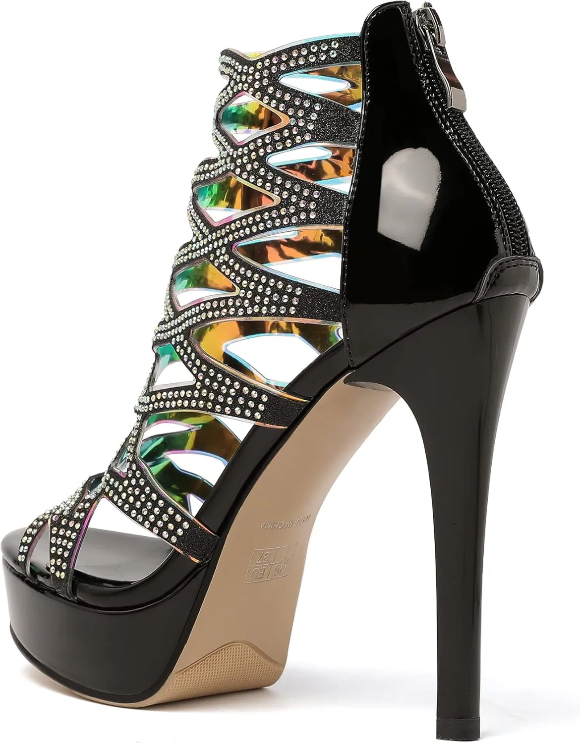 Eldof Women's Platform Sandals Open Toe Rhinestone Crisscross Strappy Platform Stiletto High Heel Diamond Blingbling Summer Sandals Wedding Dress Shoes