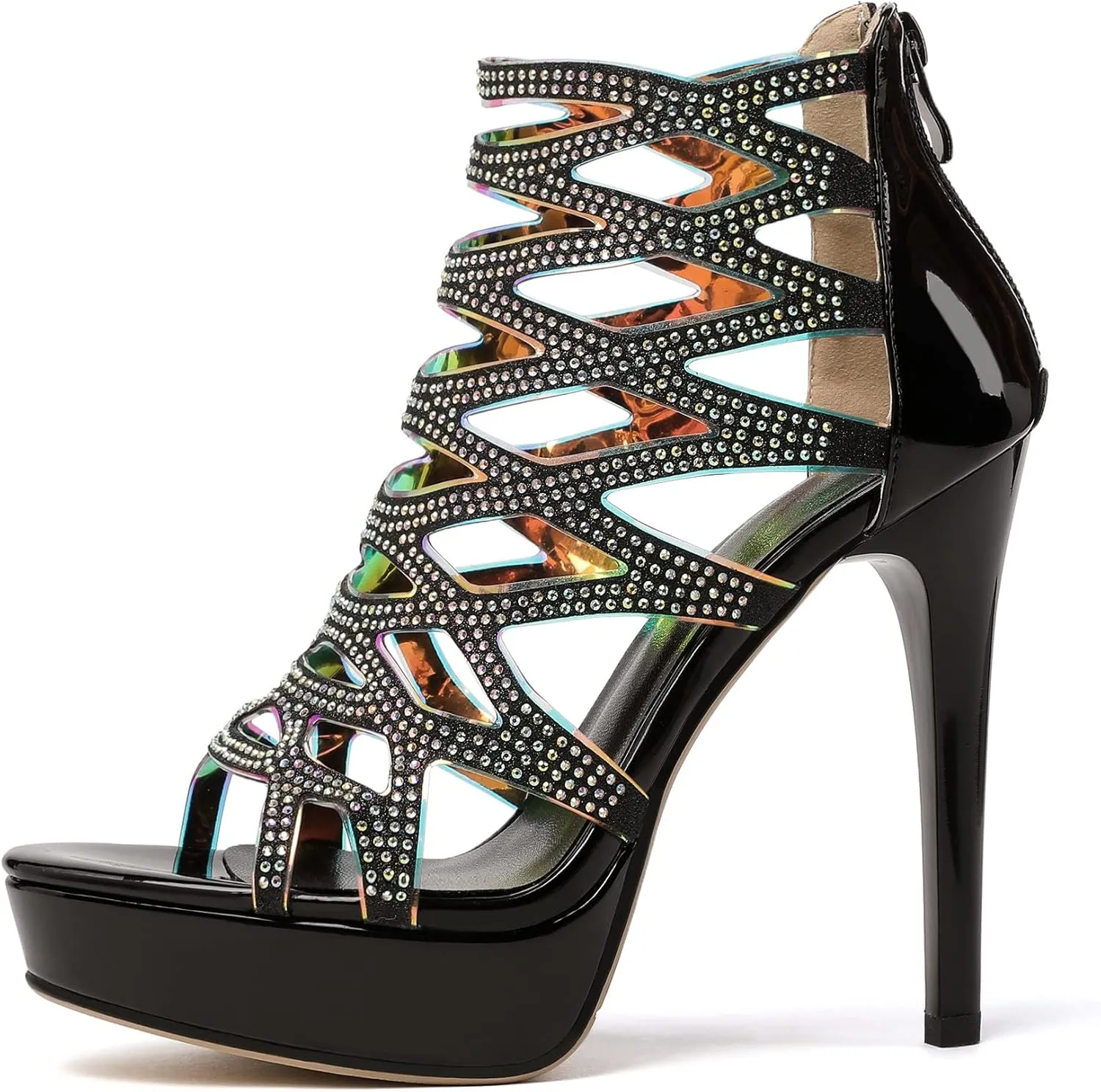 Eldof Women's Platform Sandals Open Toe Rhinestone Crisscross Strappy Platform Stiletto High Heel Diamond Blingbling Summer Sandals Wedding Dress Shoes