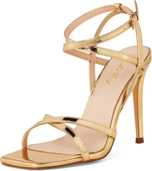 Elisabet Tang Women's Open Toe Heeled Sandals Square Toe Shoes Stiletto Heels Stiletto Heels Dress Shoes For Women Strappy Sandals