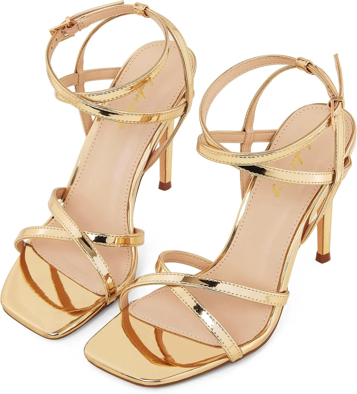 Elisabet Tang Women's Open Toe Heeled Sandals Square Toe Shoes Stiletto Heels Stiletto Heels Dress Shoes For Women Strappy Sandals
