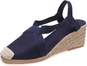 Espadrilles Wedges for Women Summer Platform Wedge Sandals, Fashion Closed Toe Cross Ankle Strap Sandals Casual Platform Slip On Slingback Beach Work Walking Shoes