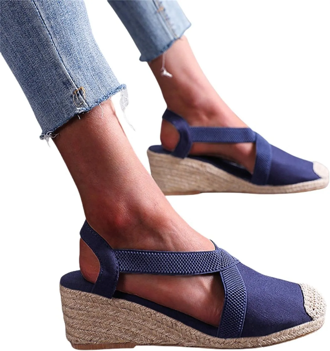 Espadrilles Wedges for Women Summer Platform Wedge Sandals, Fashion Closed Toe Cross Ankle Strap Sandals Casual Platform Slip On Slingback Beach Work Walking Shoes