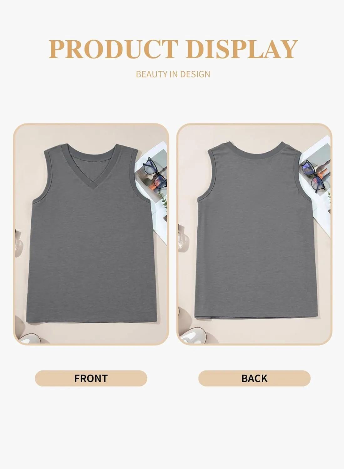 Eytino Womens Plus Size Tank Tops Summer Casual V Neck Sleeveless Tops Solid Shirts(1X-5X)