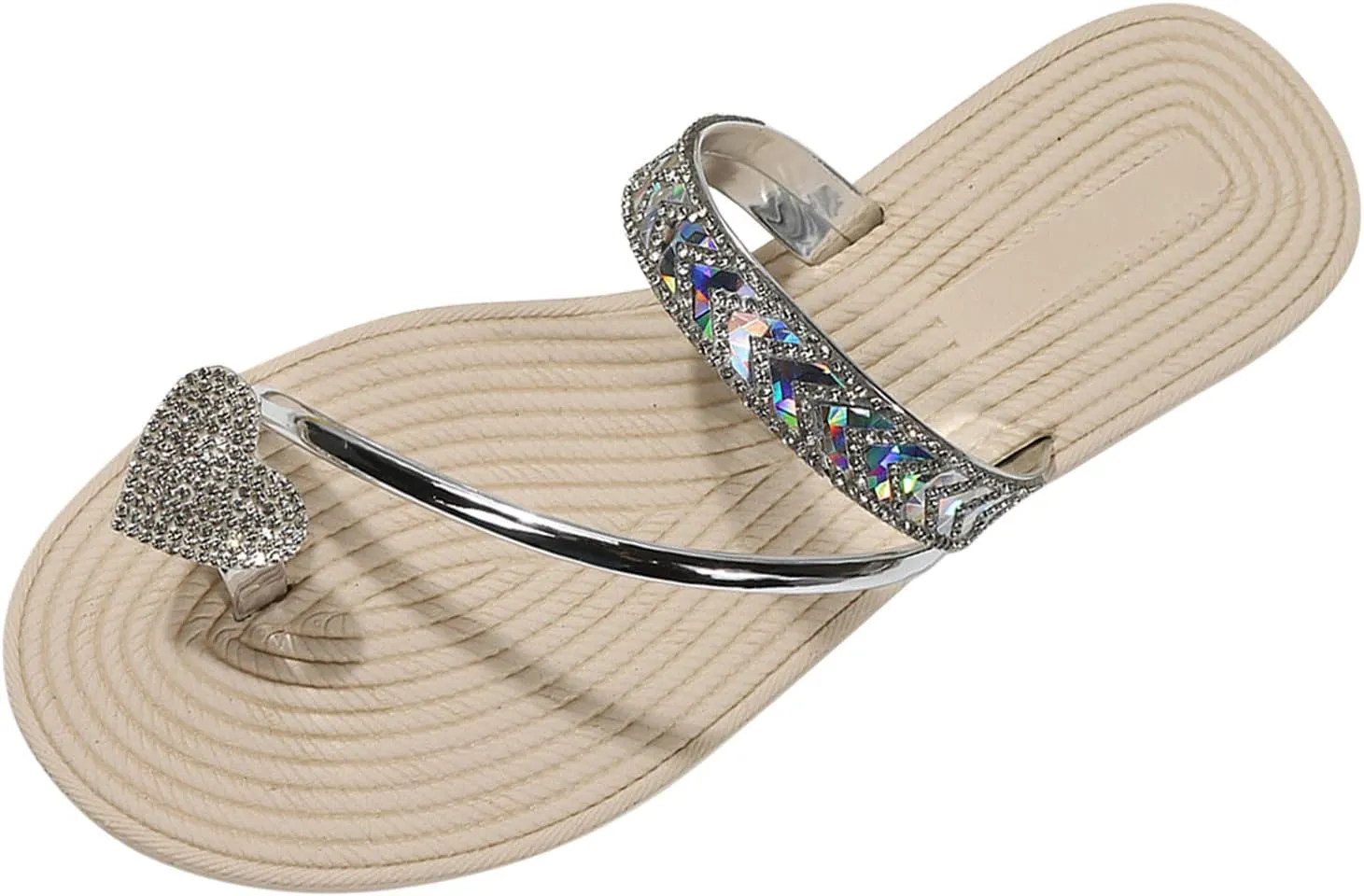 Fashion Slides Slippers for Summer Ladies Fashion Solid Color Bright Leather Love Rhinestone Cover Toe Straw Woven Flat