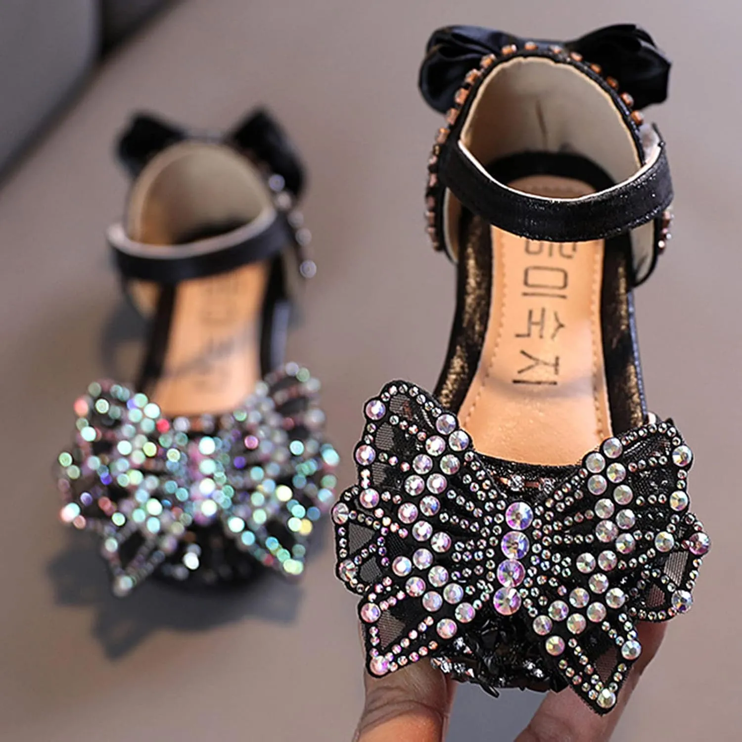 Fashion Summer Girls Dance Shoes Princess Dress Performance Shoes Silk Bow Rhinestone Mesh Snow Boots for Infant Girls (Black, 3-3.5 Years Toddler)