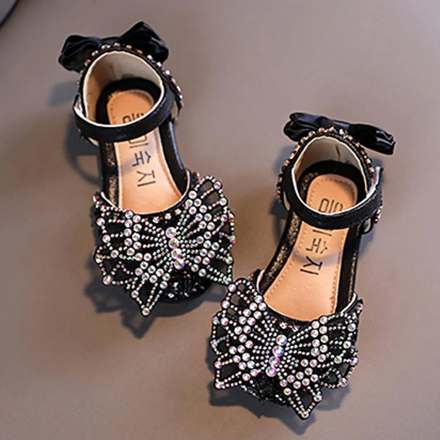 Fashion Summer Girls Dance Shoes Princess Dress Performance Shoes Silk Bow Rhinestone Mesh Snow Boots for Infant Girls (Black, 3-3.5 Years Toddler)