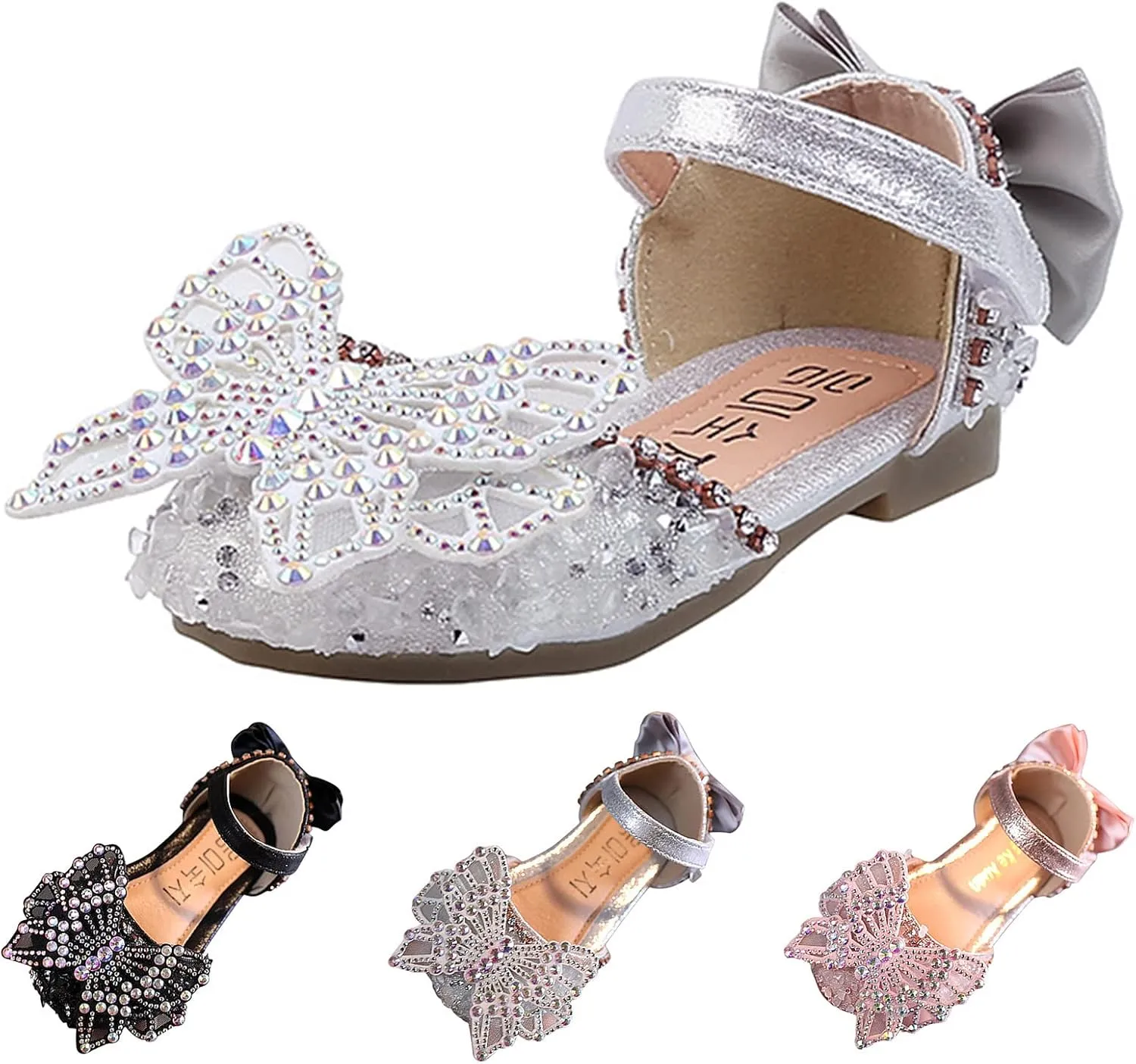 Fashion Summer Girls Dance Shoes Princess Dress Performance Shoes Silk Bow Rhinestone Mesh Snow Boots for Infant Girls (Black, 3-3.5 Years Toddler)