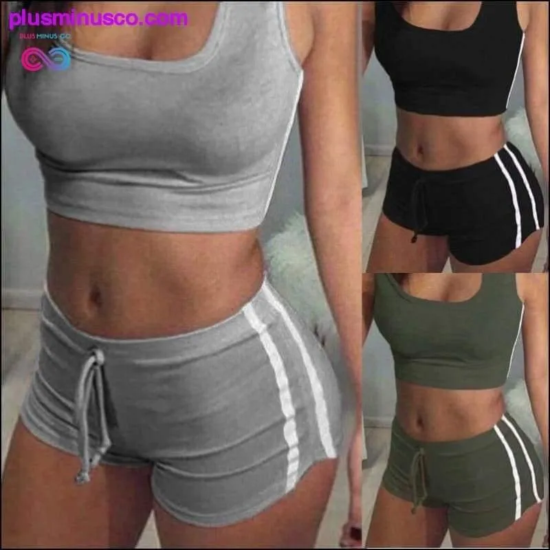Fashion Women Sports Suit Crop Top  Shorts Two-piece Outfit