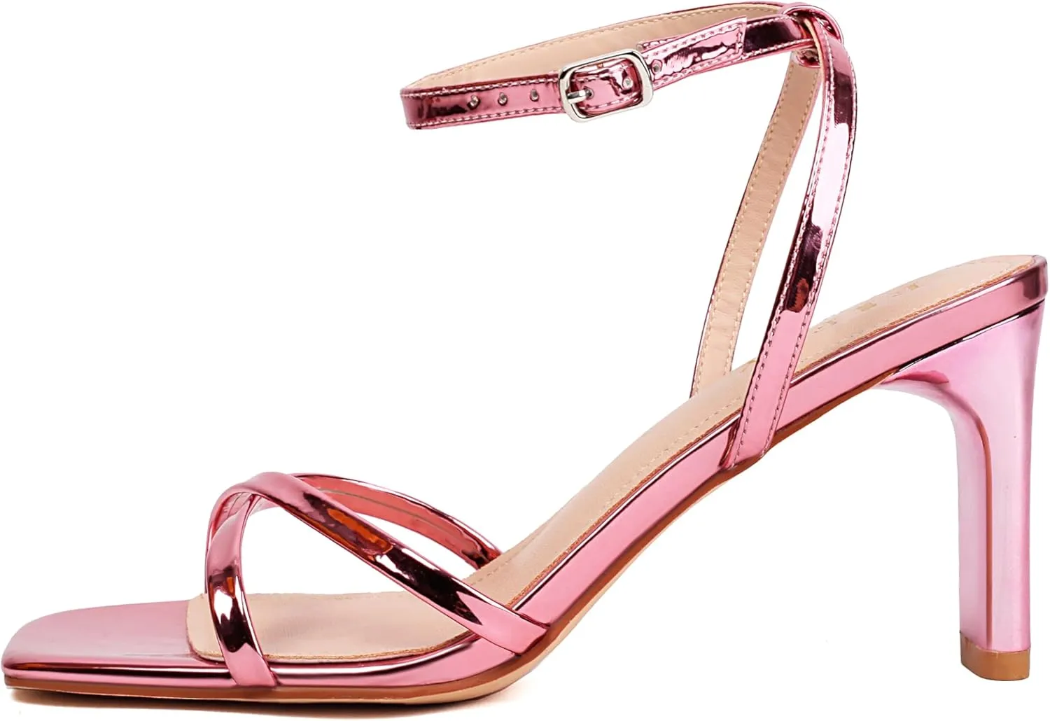 FIFSY Women's Sandals Ankle Strap High Heel Sexy Strappy Sandals Open Toe Heels 3 in Inch Square Toe Heeled Pumps Sandals for Women
