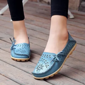 Flats Genuine Leather Slip On Cut-Outs Women Shoes Moccasins Loafers