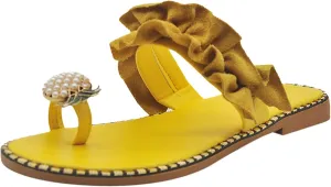 Flip Flops for Women Bohemia Bling Rhinestone Flat Sandals Lace Folds Spring Sandals Open Toe Dress Shoes