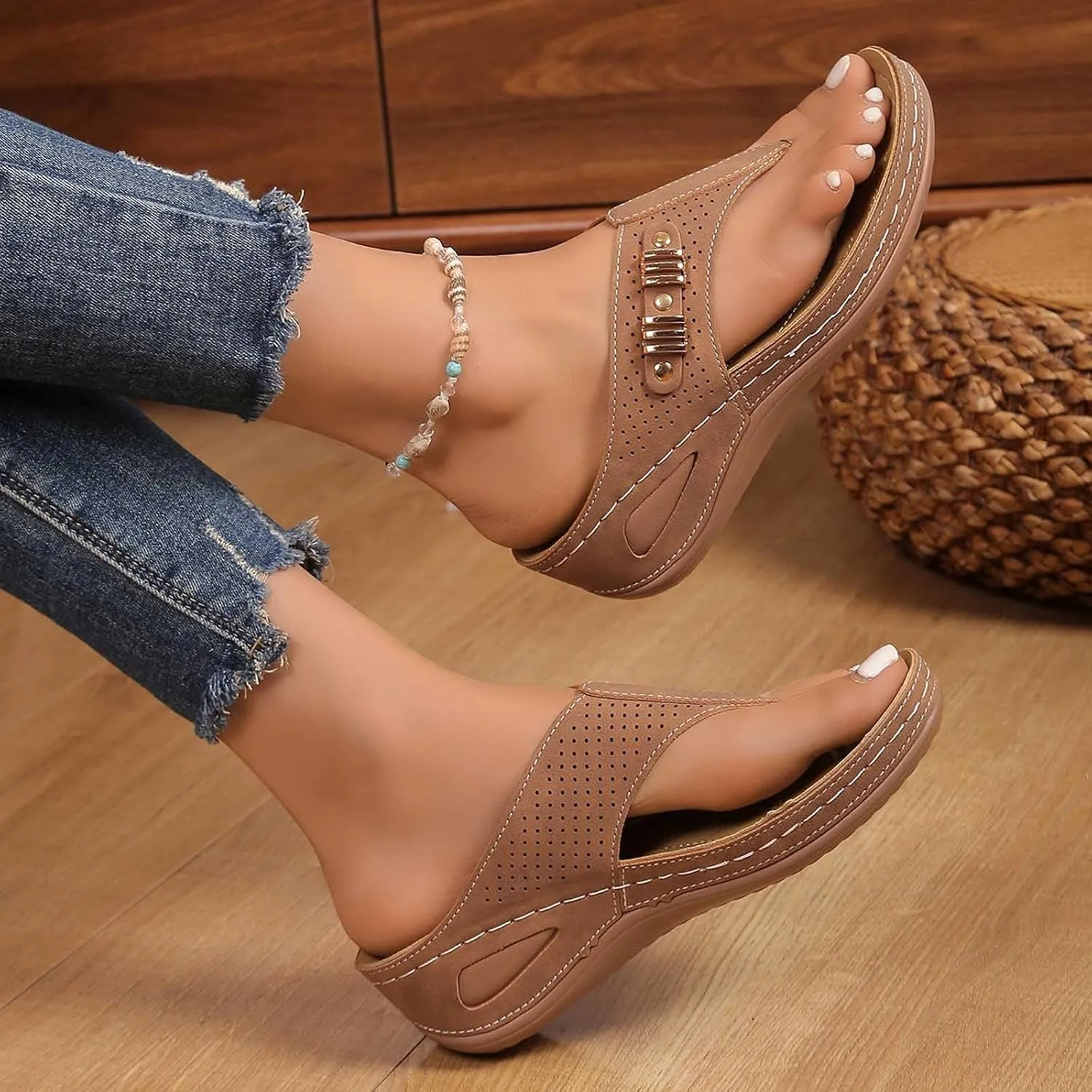 Flip Flops for Women Orthopedic Wedge Sandals Summer Dressy Flat Sandals Casual Open Toe Flip Flops Sandal