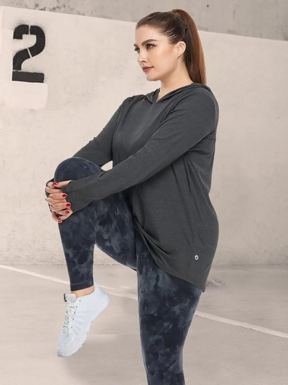 FOREYOND Plus Size Hoodies for Women Workout Tops Lightweight Sweatshirts Thumb Hole Athletic Tops Running Shirts
