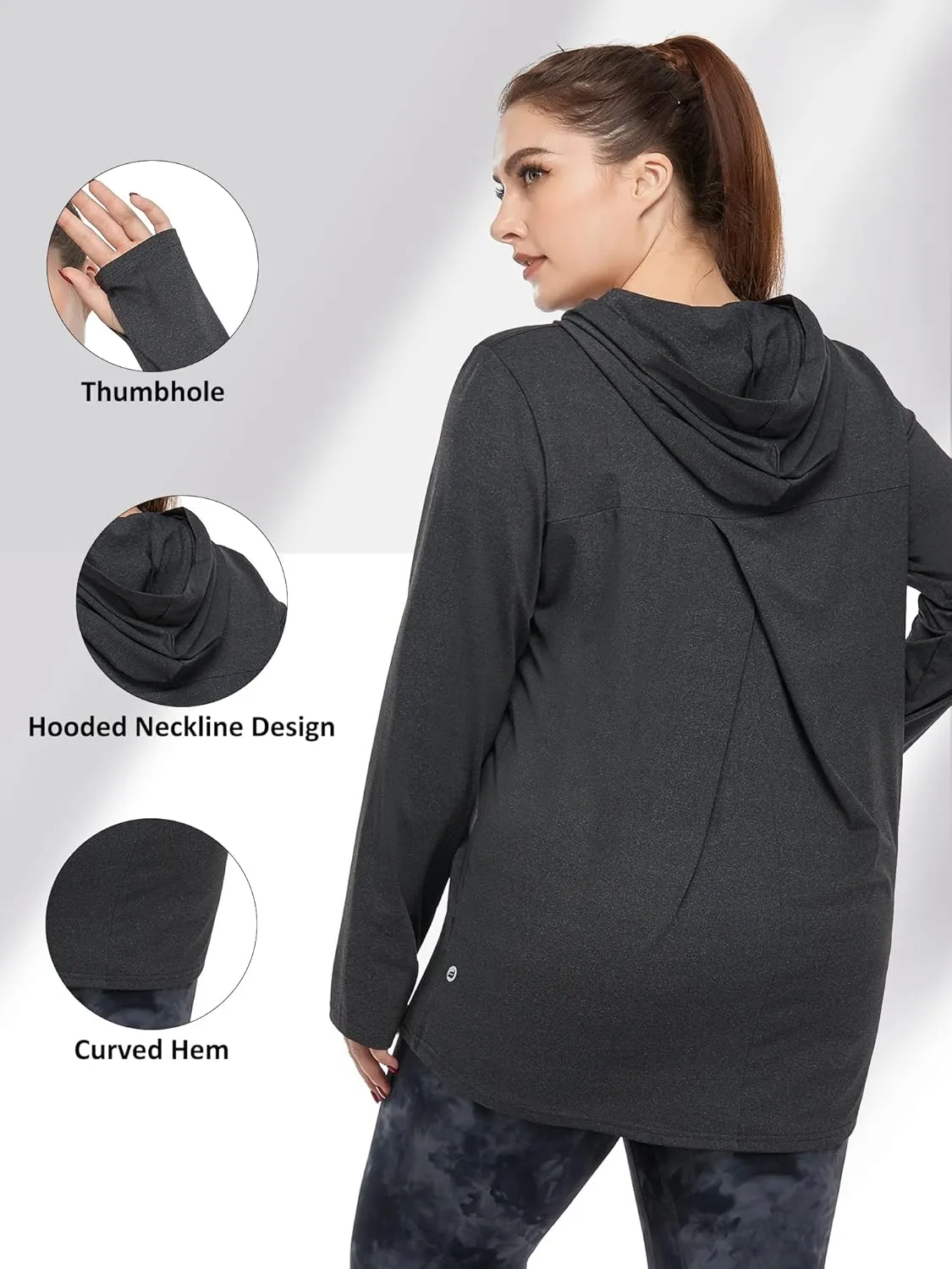 FOREYOND Plus Size Hoodies for Women Workout Tops Lightweight Sweatshirts Thumb Hole Athletic Tops Running Shirts