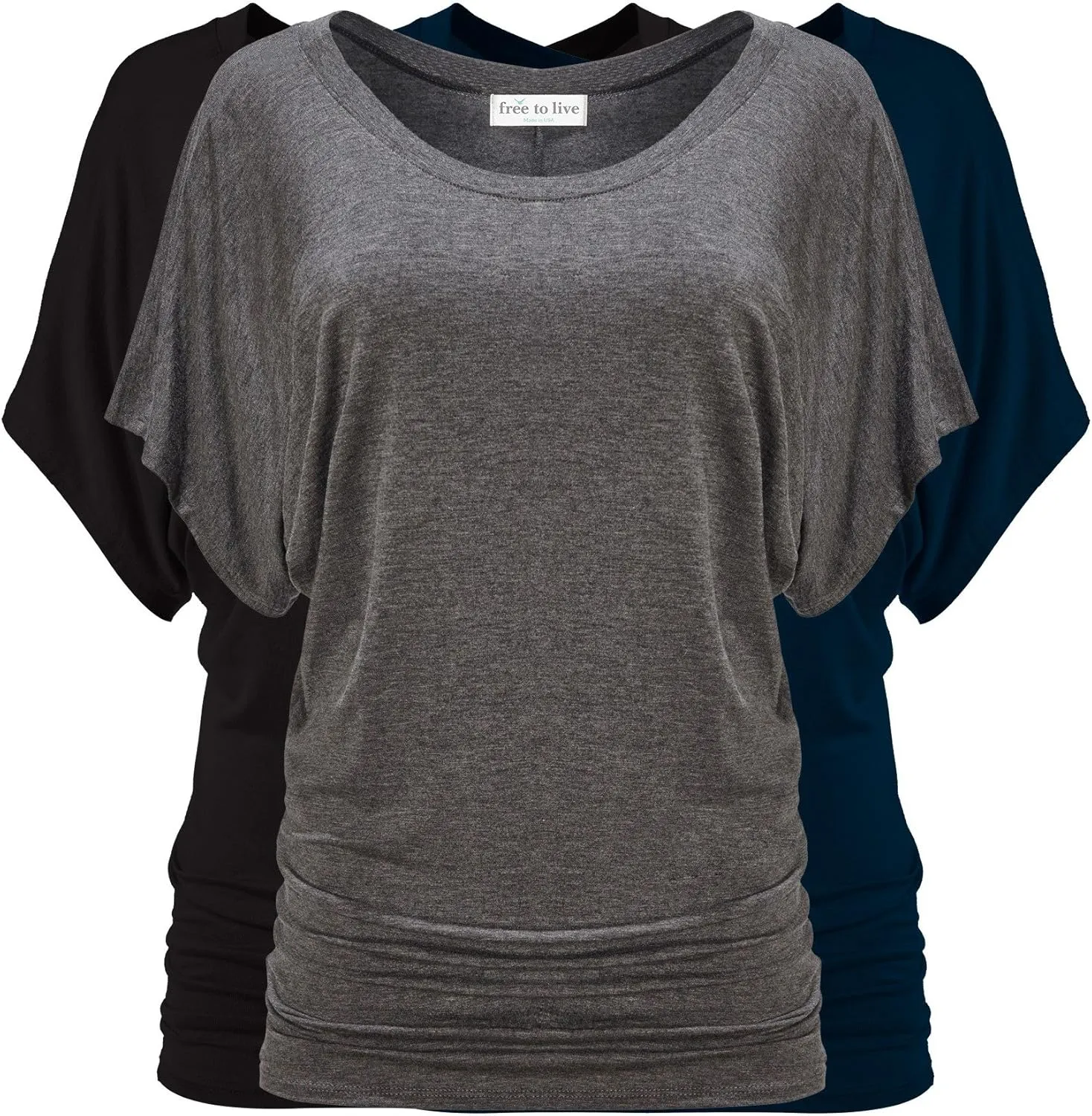 Free to Live 3 Pack Dolman Sleeve Tunic Dressy Business Casual Tops for Women Short Sleeve Shirts Work Outfits Travel Clothes