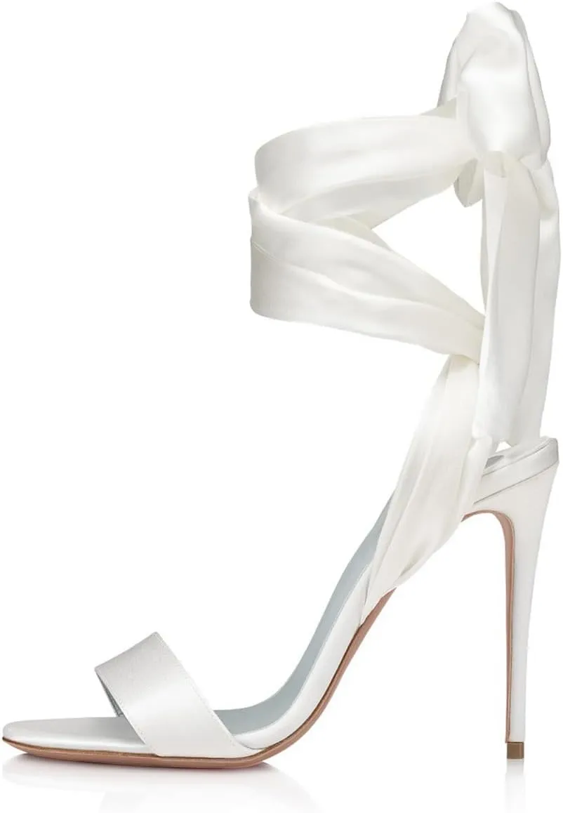 FSJ Women Open Toe Stiletto High Heel Sandals Lace-up Cute Satin Bowknot Heeled Sandals Sexy Strappy Summer Wedding Party Dress Shoes Size 4-16 US
